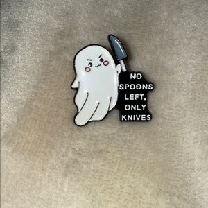 Cute Ghost Knife Enamel Pin - White & Black